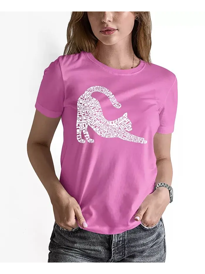 Женская футболка Stretching Cat Word Art с круглым вырезом LA Pop Art