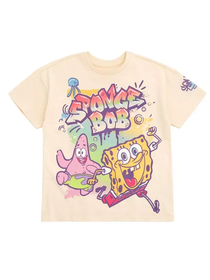 Детский комплект: футболка и шорты из футера для девочек SpongeBob SquarePants — изображение 2 из 7, бежевый/желтый