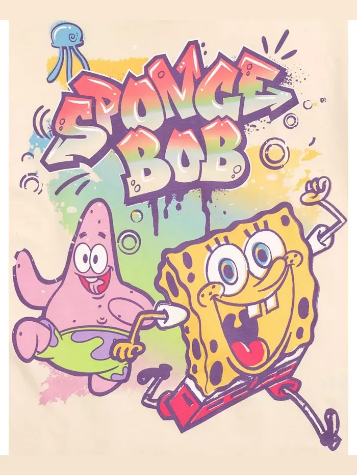 Детский комплект: футболка и шорты из футера для девочек SpongeBob SquarePants — изображение 3 из 7, бежевый/желтый