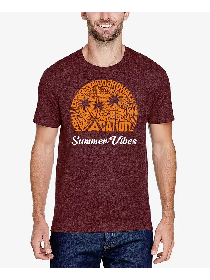 Мужская футболка Premium Blend с принтом Summer Vibes Word Art LA Pop Art — изображение 1 из 5, бордовый