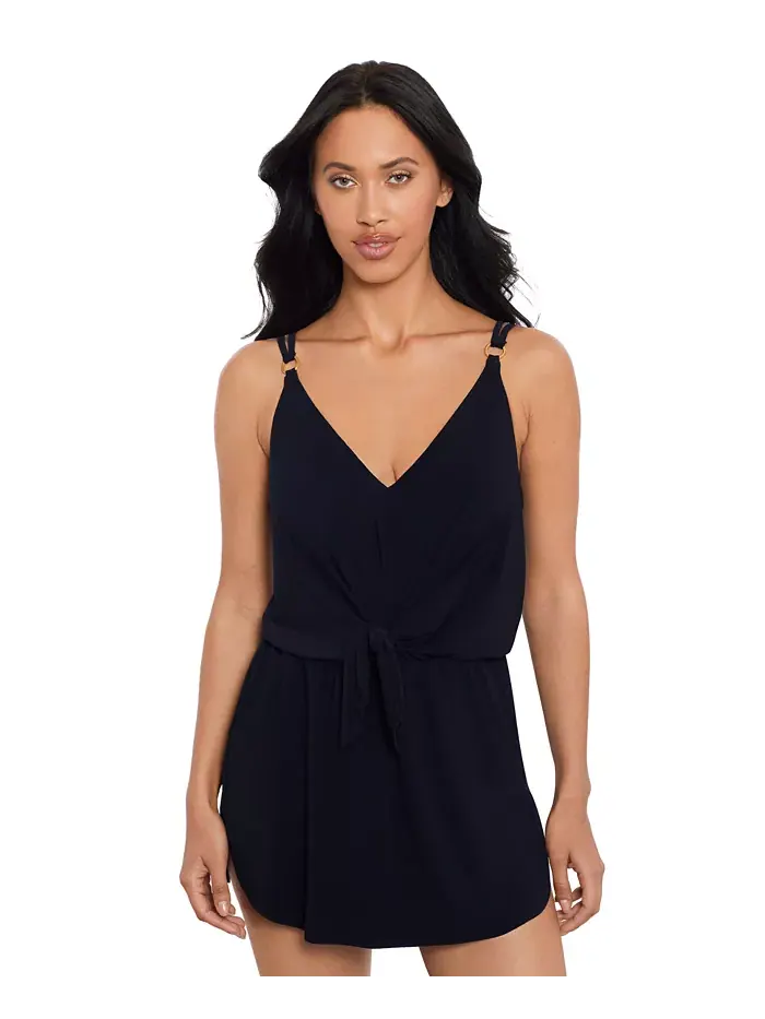 Купальник Women's Tie-Front V-Neck Cover-Up One-Piece Magicsuit — черный