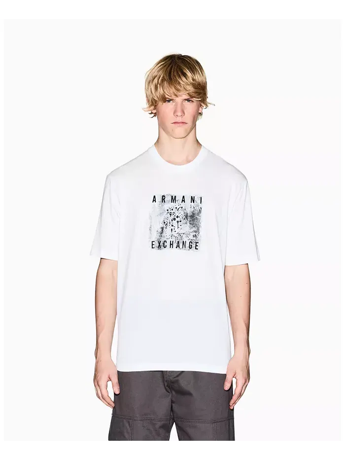 Мужская футболка с принтом в стиле сплэш и клетчатым узором A|X Armani Exchange — изображение 1 из 5, бежевый/бежевый
