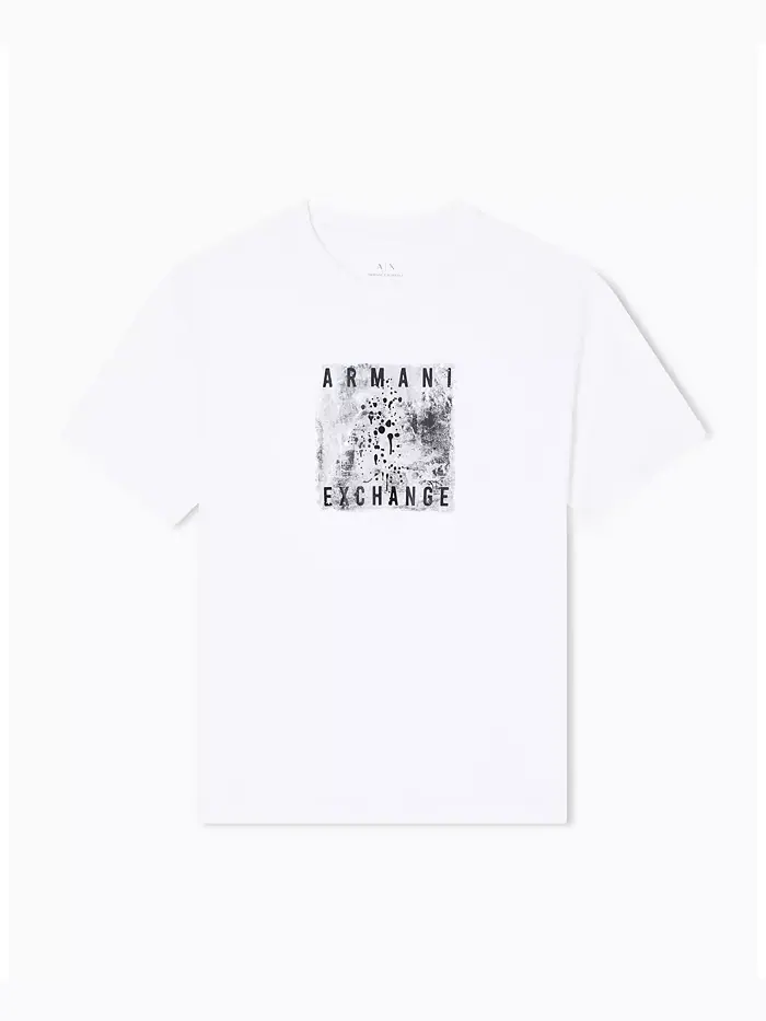 Мужская футболка с принтом в стиле сплэш и клетчатым узором A|X Armani Exchange — изображение 5 из 5, бежевый/бежевый