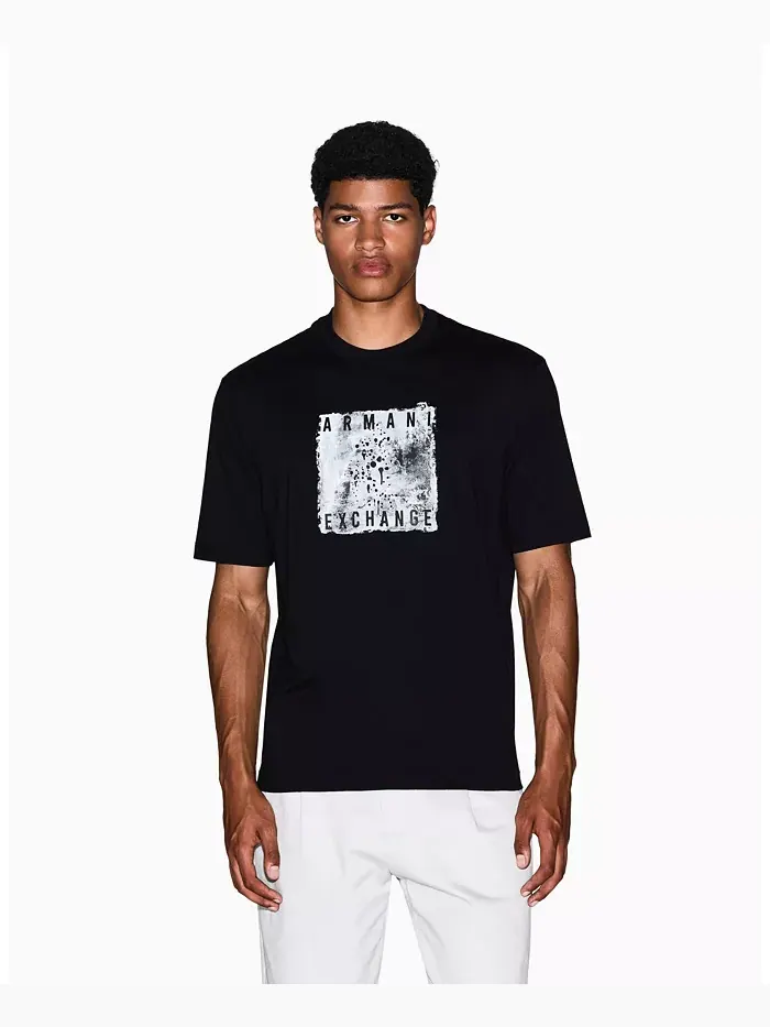 Мужская футболка с принтом в стиле сплэш и клетчатым узором A|X Armani Exchange — изображение 1 из 5, черный