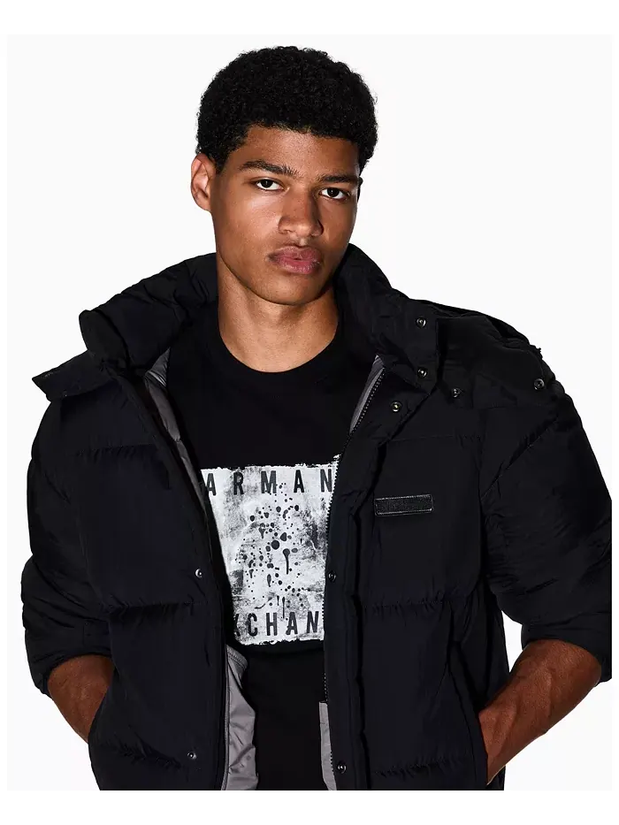 Мужская футболка с принтом в стиле сплэш и клетчатым узором A|X Armani Exchange — изображение 4 из 5, черный