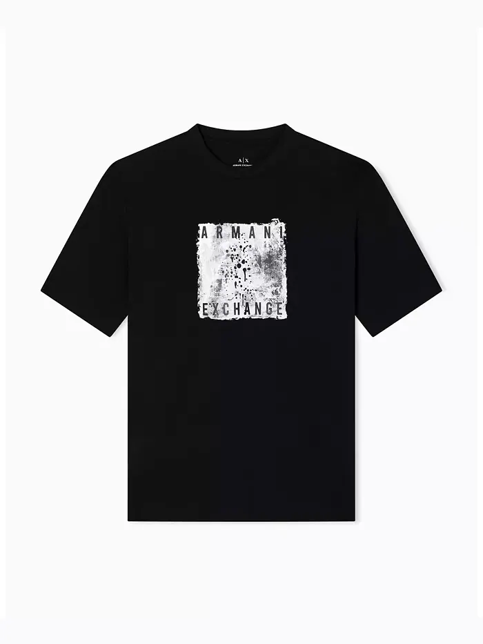 Мужская футболка с принтом в стиле сплэш и клетчатым узором A|X Armani Exchange — изображение 5 из 5, черный