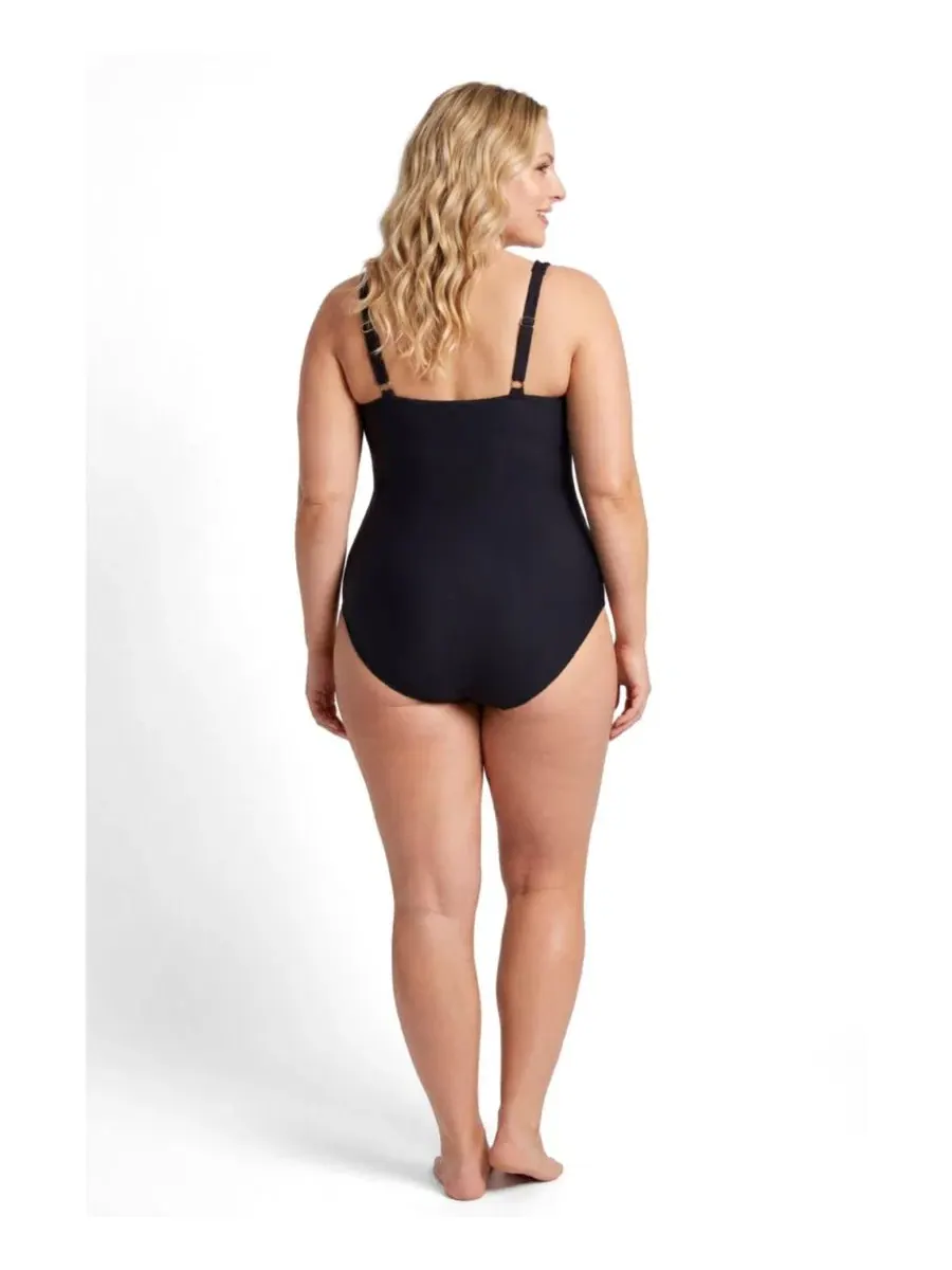 Женский слитный купальник с высоким воротником и запахом Swimsuits For All — изображение 2 из 3, черный