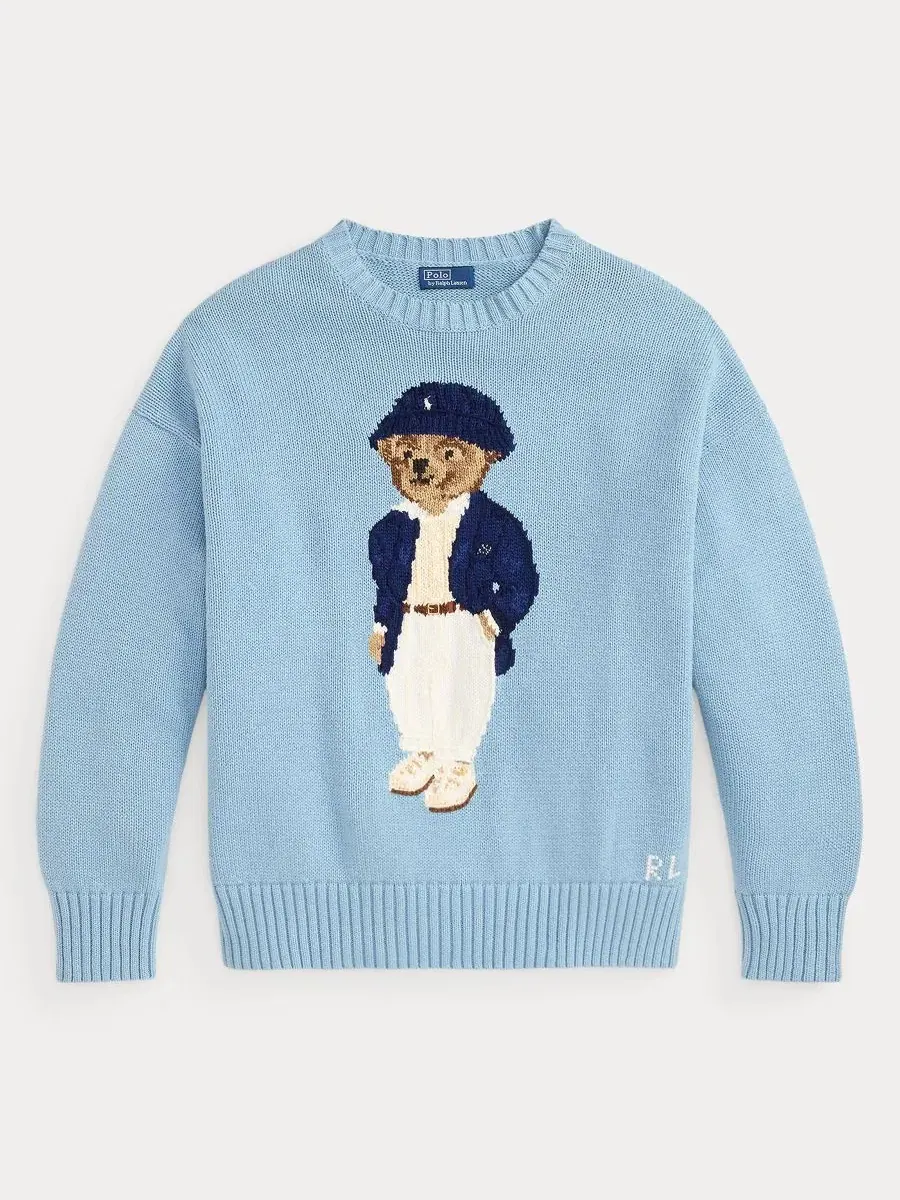 Женский свитер Polo Bear оверсайз с круглым вырезом Polo Ralph Lauren — изображение 4 из 5, синий