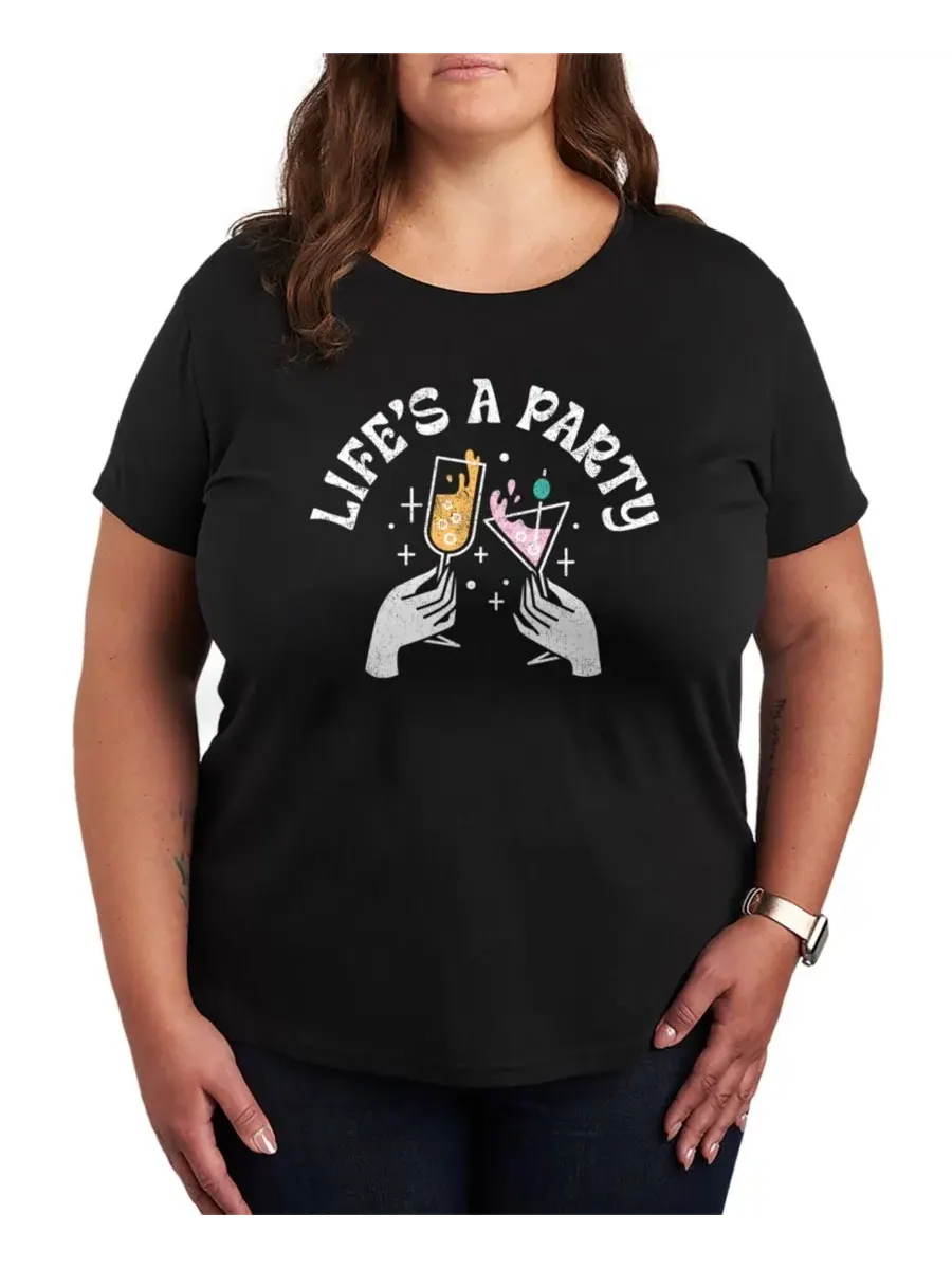 Футболка с коротким рукавом и графическим принтом "Lifes Party" для полных женщин Hybrid Apparel — изображение 1 из 3, черный