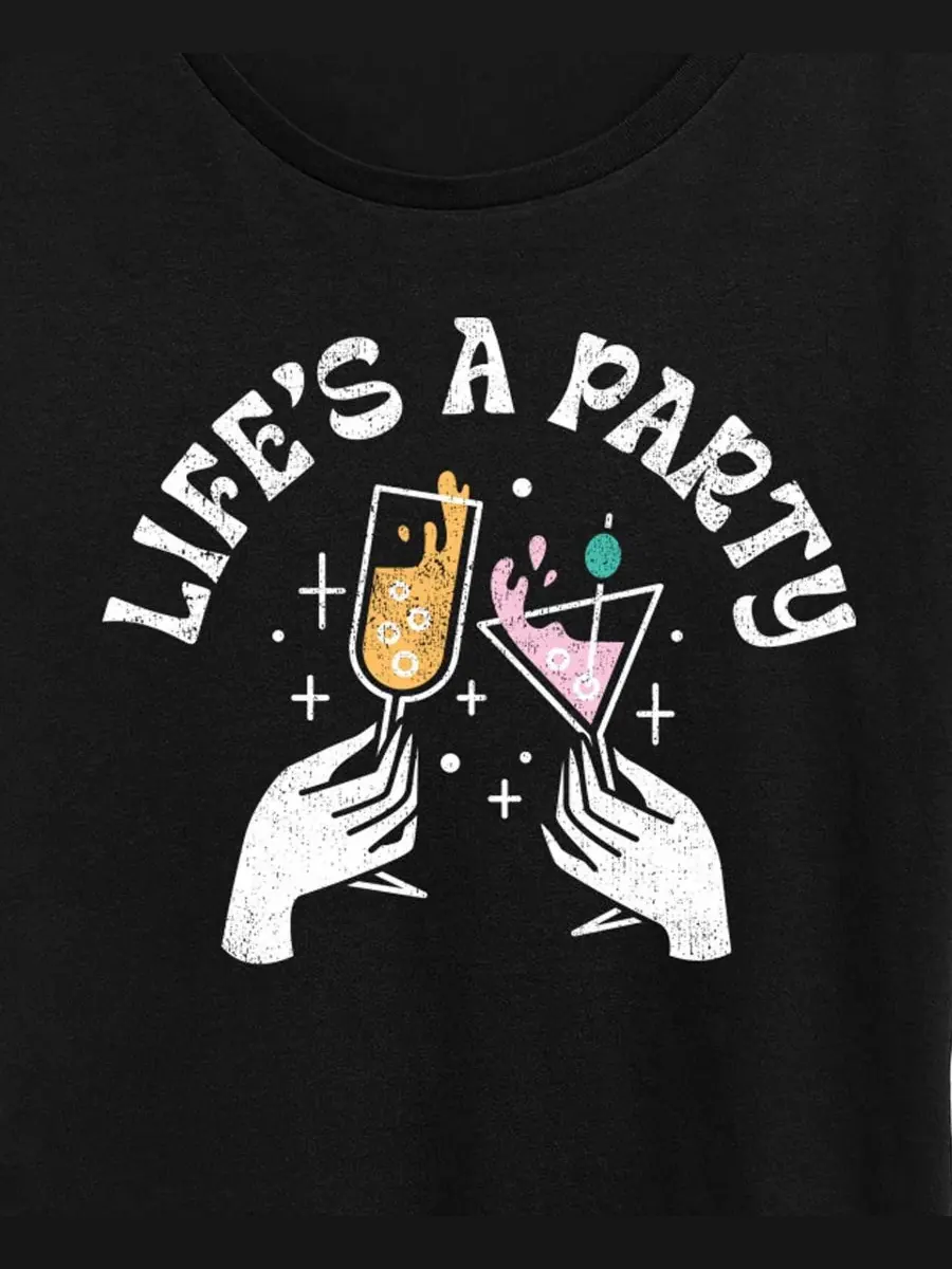 Футболка с коротким рукавом и графическим принтом "Lifes Party" для полных женщин Hybrid Apparel — изображение 2 из 3, черный