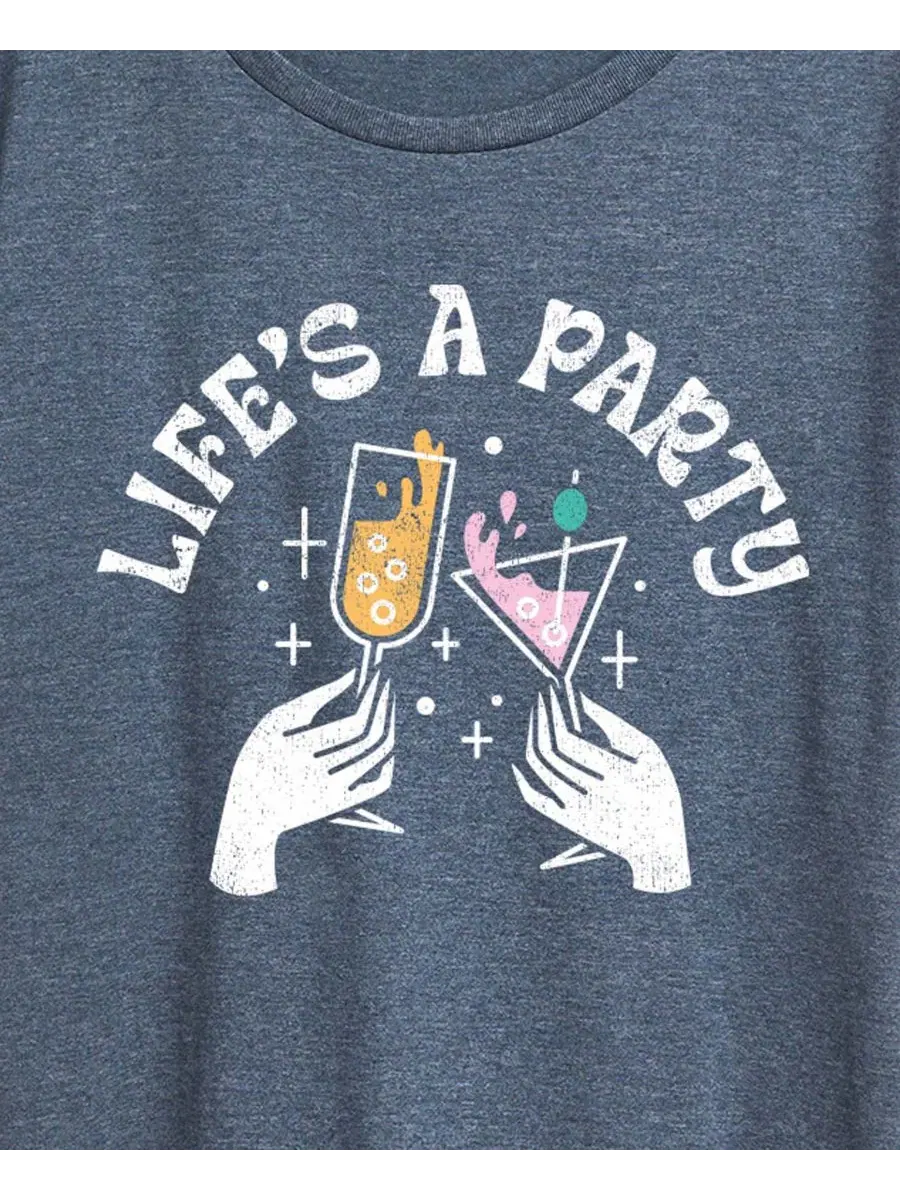 Футболка с коротким рукавом и графическим принтом "Lifes Party" для полных женщин Hybrid Apparel — изображение 2 из 3, синий