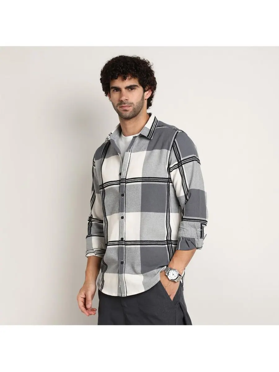 Мужская рубашка Coin Grey Overlap Buffalo Campus Sutra — изображение 2 из 7, серый