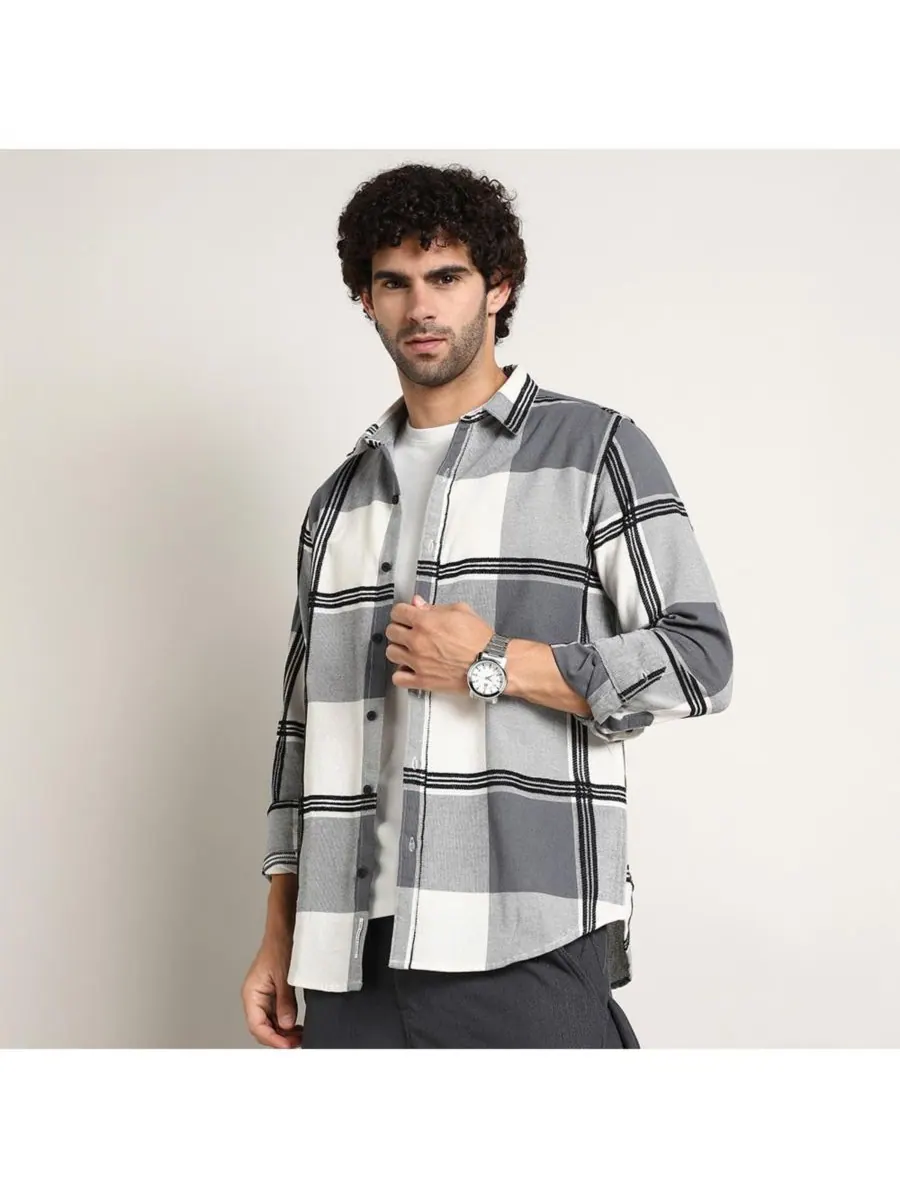 Мужская рубашка Coin Grey Overlap Buffalo Campus Sutra — изображение 7 из 7, серый