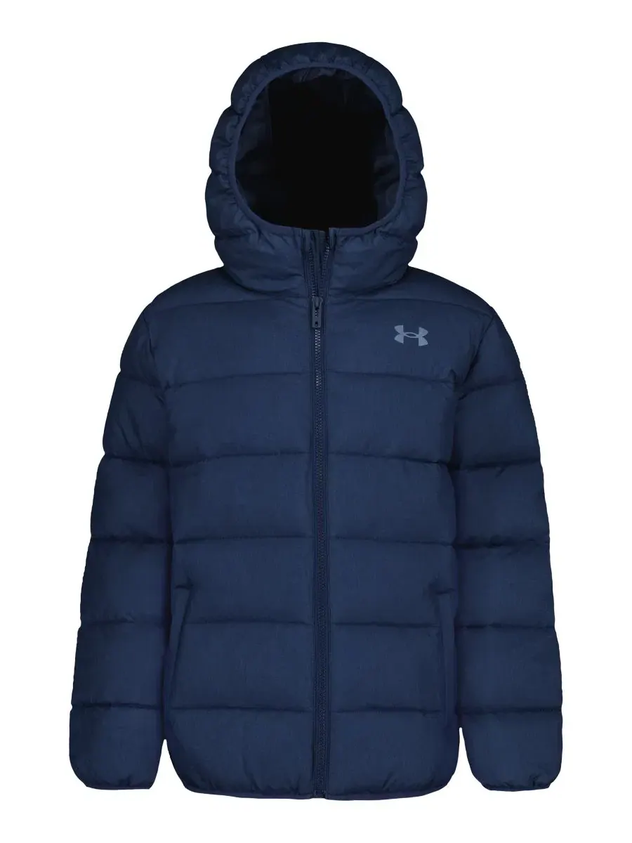 Детская куртка-пуховик с капюшоном и принтом Under Armour — изображение 1 из 9, темно-синий