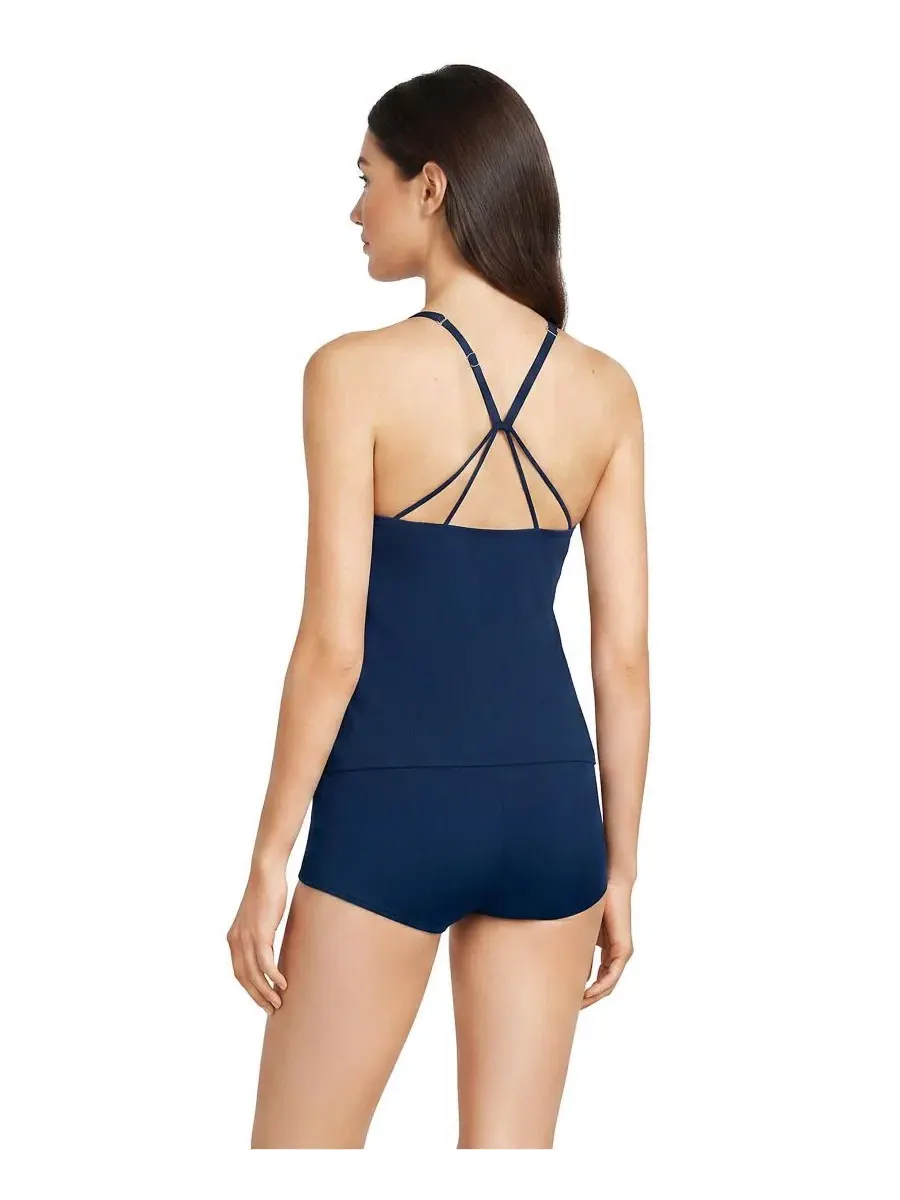 Танкини-топ с высоким вырезом и открытой спиной Petite Tugless High Neck Strappy Back Tankini Top — изображение 2 из 4