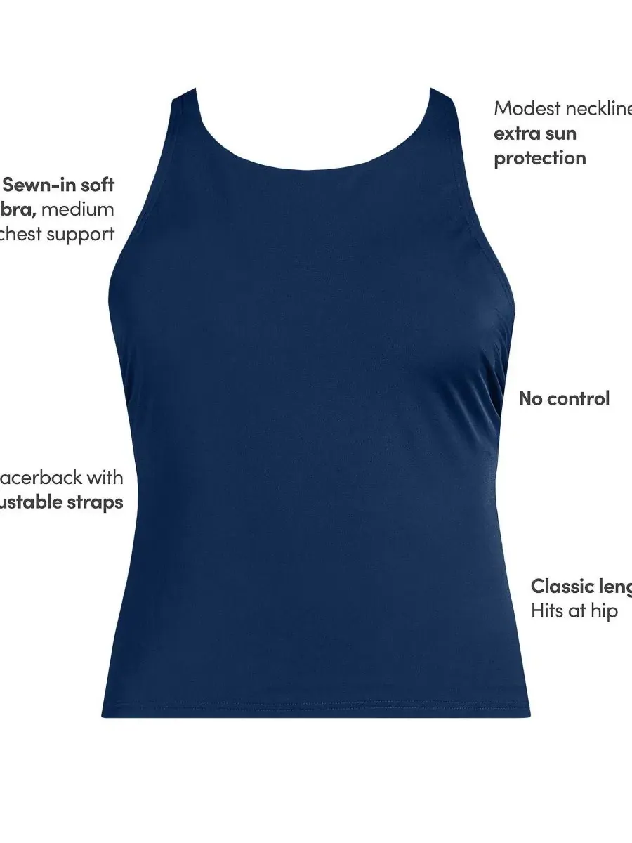 Танкини-топ с высоким вырезом и открытой спиной Petite Tugless High Neck Strappy Back Tankini Top — изображение 4 из 4