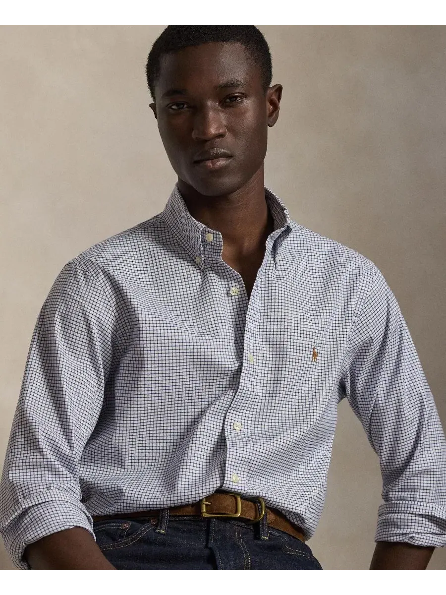 Мужская рубашка с длинным рукавом и принтом в полоску Polo Ralph Lauren — изображение 4 из 6, белый/темно-синий