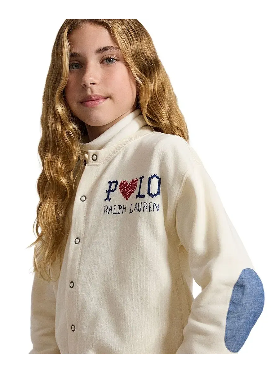 Кардиган из флиса с локтевыми заплатками Logo Fleece Cardigan Polo Ralph Lauren — изображение 3 из 3, кремовый