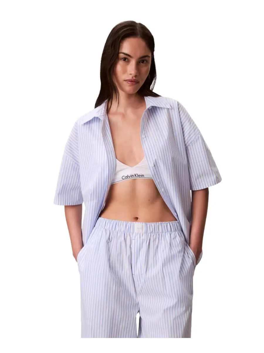 Женская полосатая пижамная рубашка с коротким рукавом Calvin Klein — изображение 1 из 6, синий
