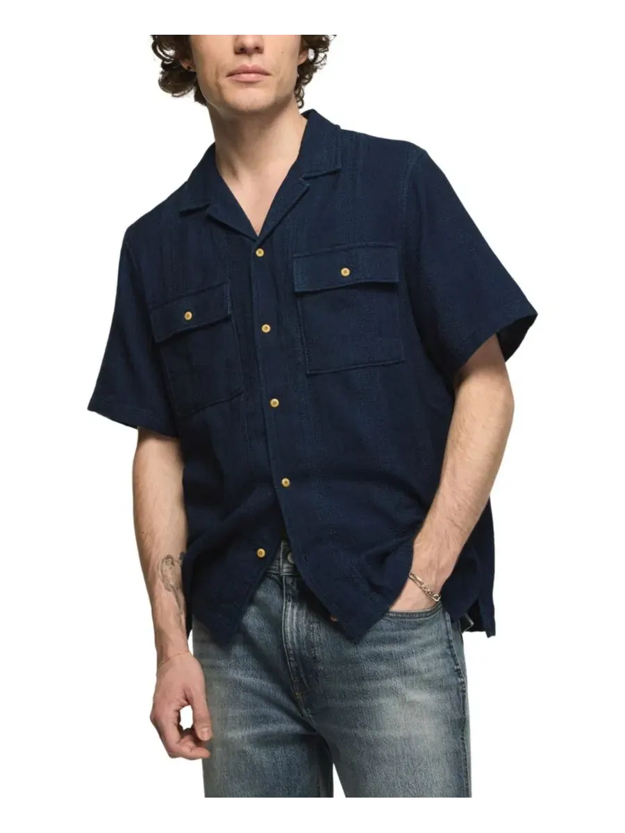 Рубашка с коротким рукавом классического кроя Indigo Stripe Lucky Brand — изображение 1 из 4, индиго