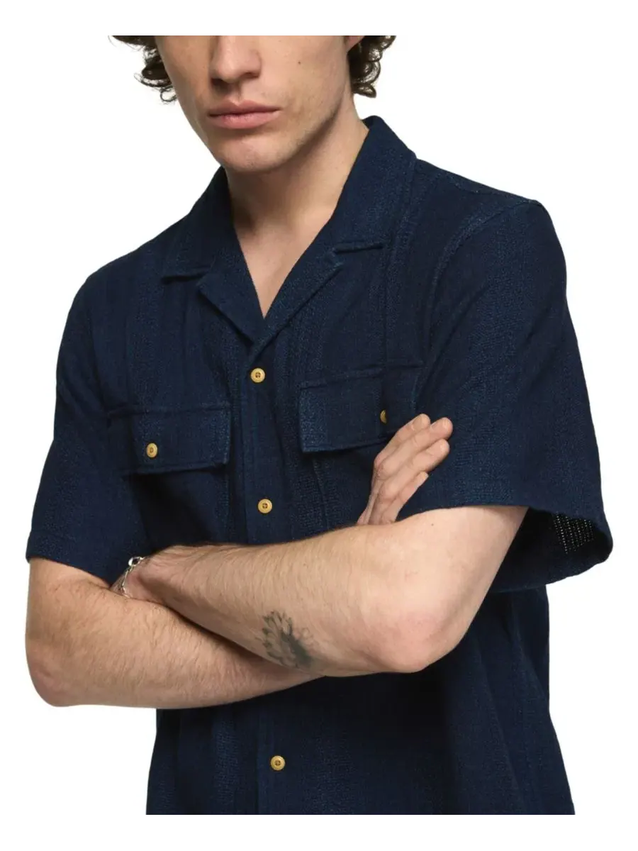 Рубашка с коротким рукавом классического кроя Indigo Stripe Lucky Brand — изображение 3 из 4, индиго