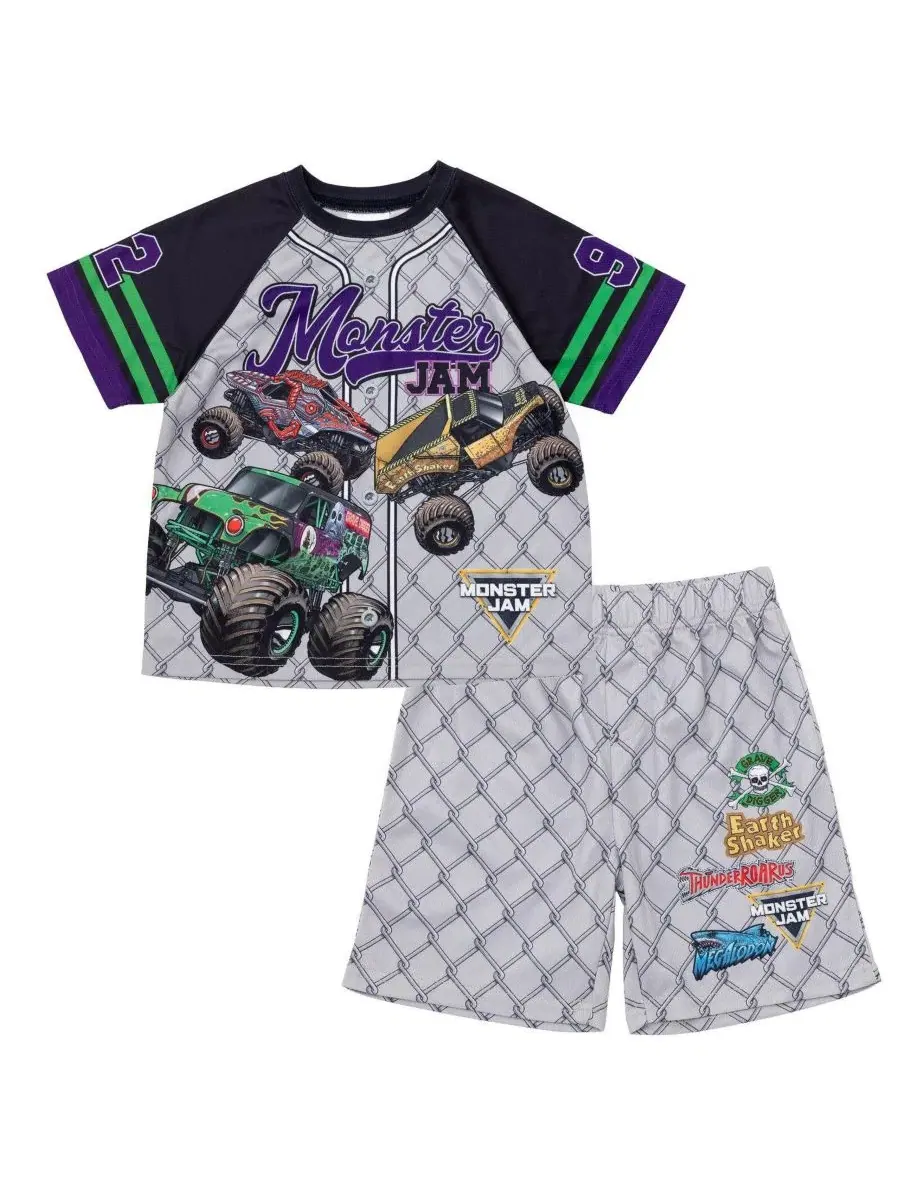 Спортивный комплект из футболки и шорт с принтом Monster Jam Monster Jam — изображение 1 из 3, серый
