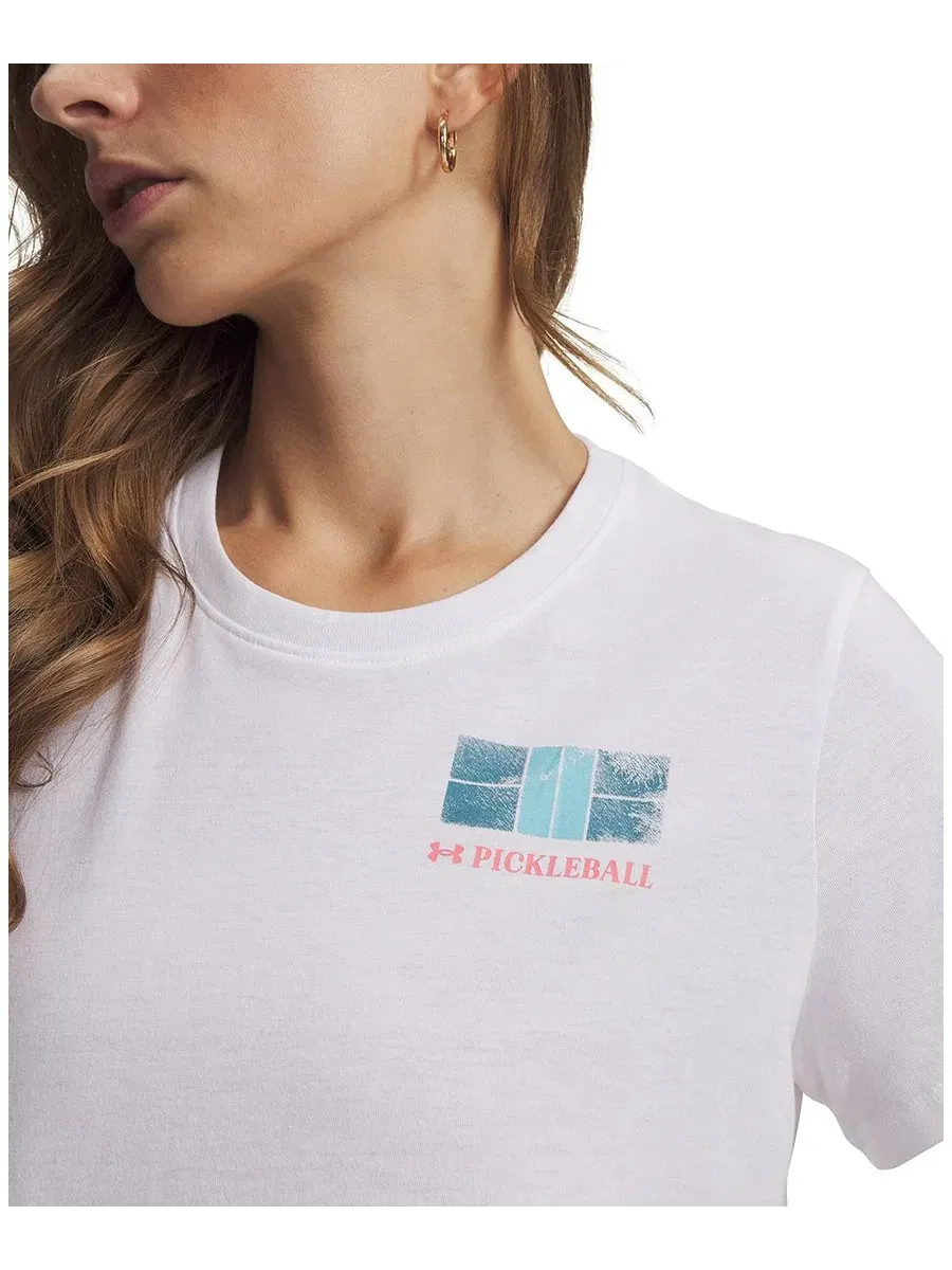 Футболка женская с принтом Pickleball Under Armour — изображение 2 из 3, белый/розовый