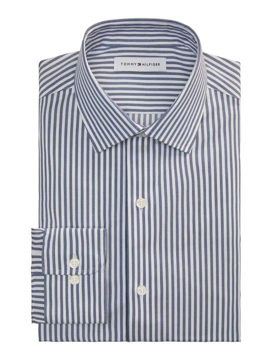 Рубашка-сорочка с воротником-стойкой, slim fit, из хлопкового твила с эластаном, без складок Tommy