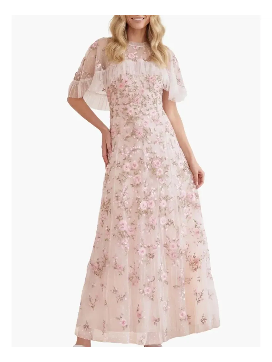 Платье-макси с накидкой Eden Rose Cape Ankle Gown Needle & Thread — изображение 1 из 5, кремовый/мульти