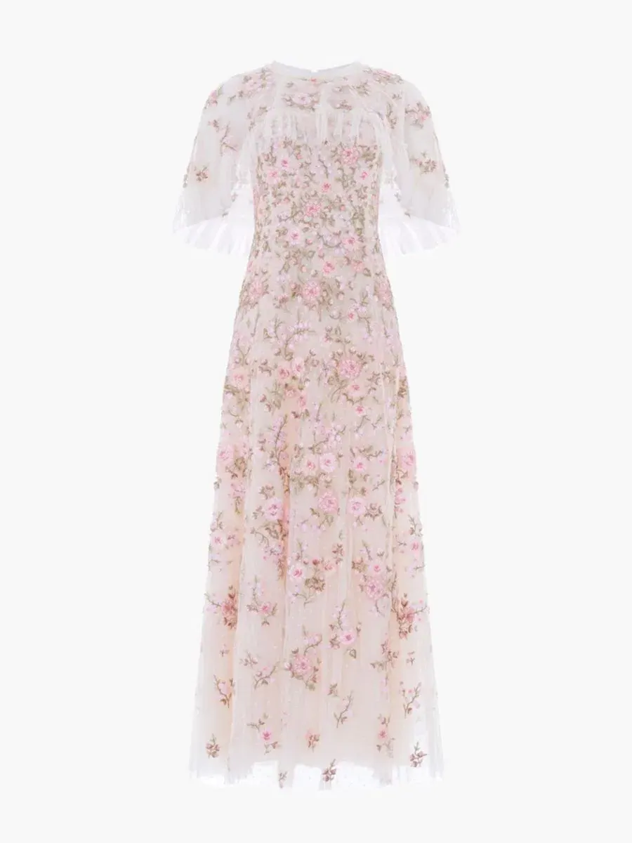 Платье-макси с накидкой Eden Rose Cape Ankle Gown Needle & Thread — изображение 2 из 5, кремовый/мульти