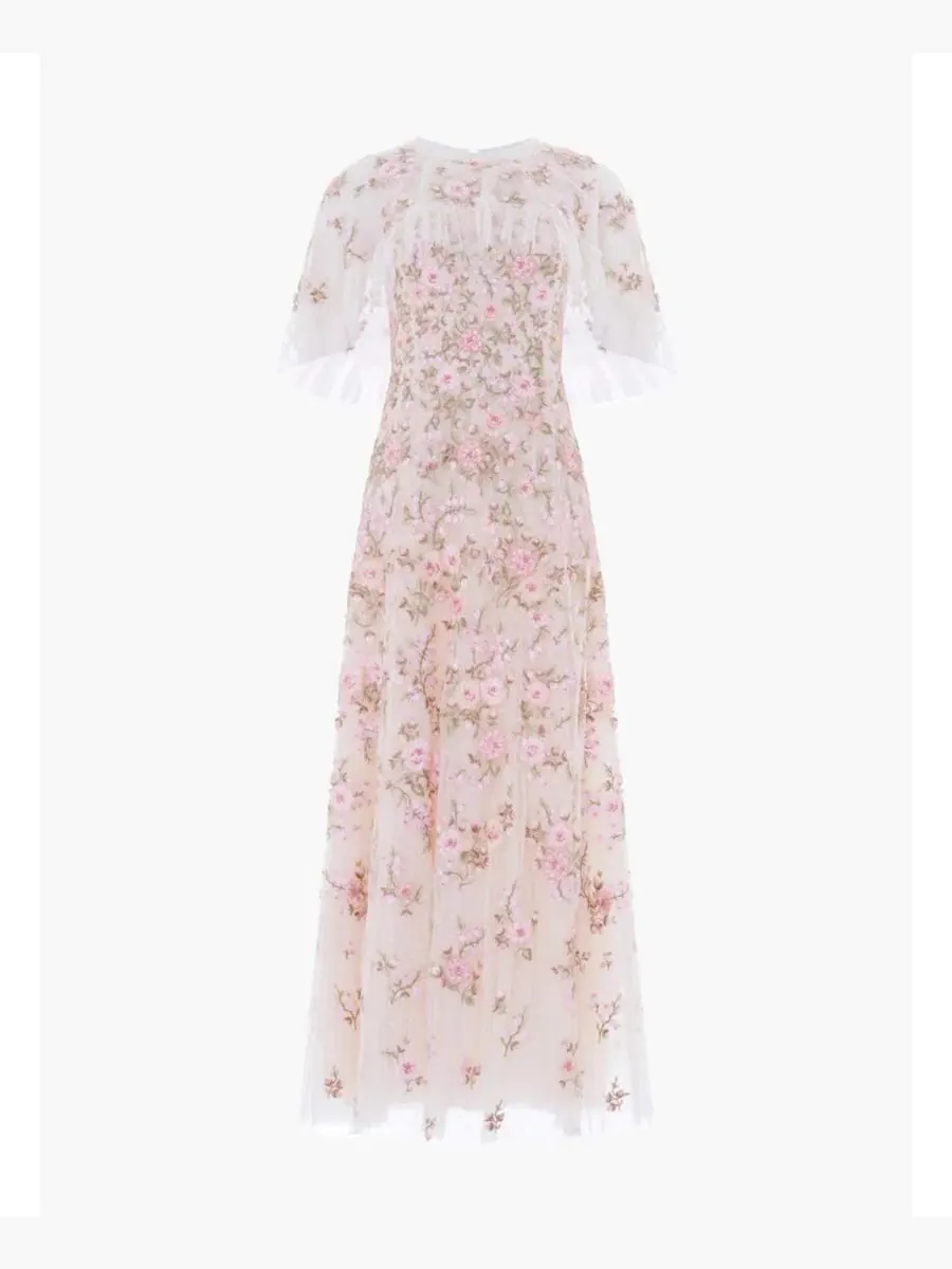 Платье-макси с накидкой Eden Rose Cape Ankle Gown Needle & Thread — изображение 5 из 5, кремовый/мульти