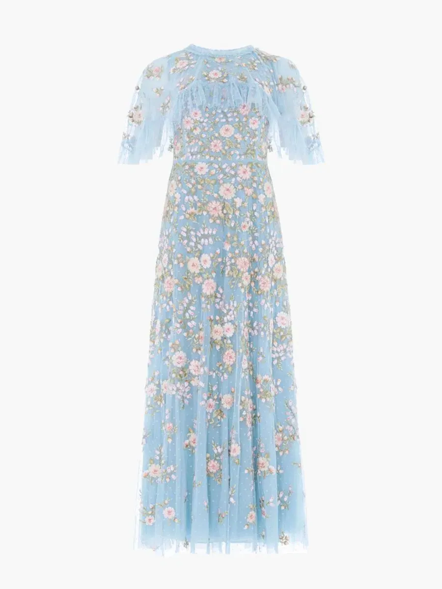 Платье-макси с накидкой Eden Rose Cape Ankle Gown Needle & Thread — изображение 2 из 5, голубой/мульти