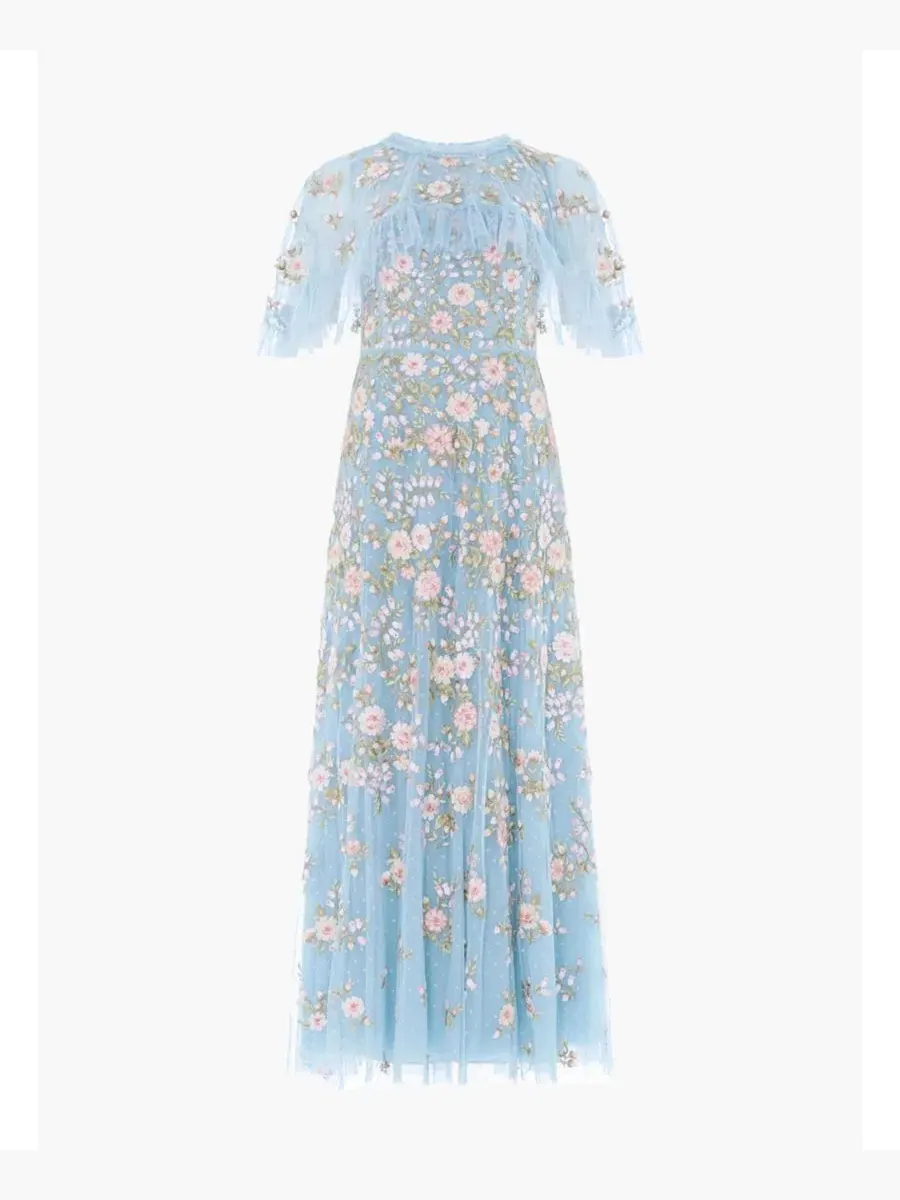 Платье-макси с накидкой Eden Rose Cape Ankle Gown Needle & Thread — изображение 5 из 5, голубой/мульти