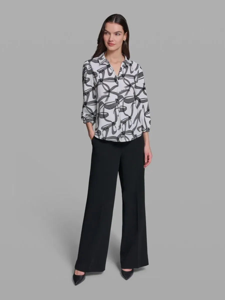Топ с воротником и принтом Bow Print KARL LAGERFELD PARIS — изображение 2 из 6, белый/черный