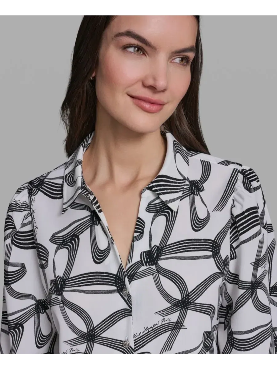 Топ с воротником и принтом Bow Print KARL LAGERFELD PARIS — изображение 4 из 6, белый/черный