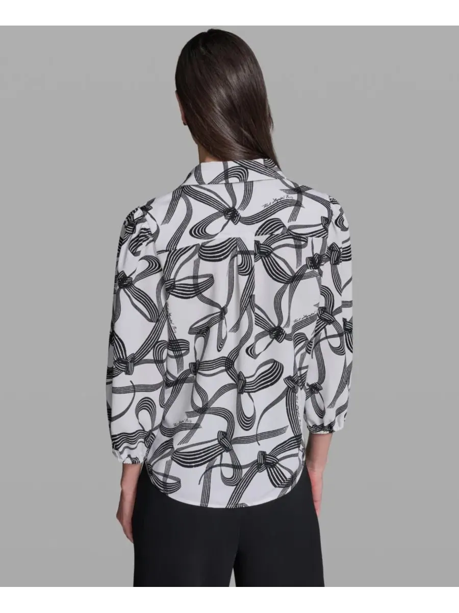 Топ с воротником и принтом Bow Print KARL LAGERFELD PARIS — изображение 5 из 6, белый/черный