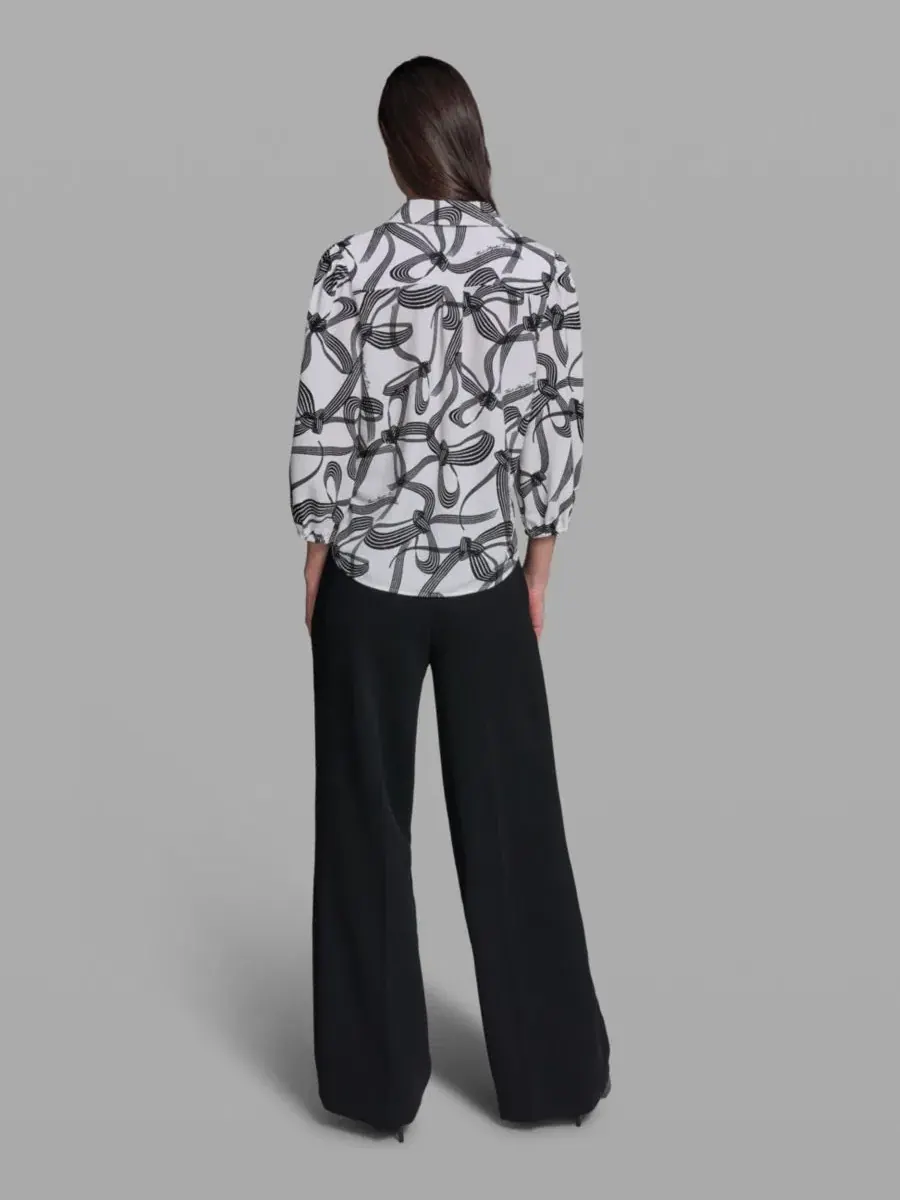 Топ с воротником и принтом Bow Print KARL LAGERFELD PARIS — изображение 6 из 6, белый/черный