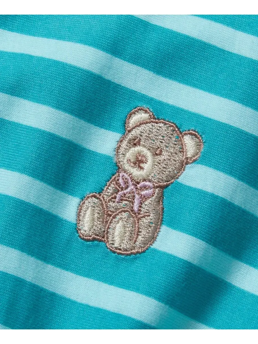 Детская туника с короткими рукавами и присборенной талией Lands' End, Teal Stripe Teddy Bear — изображение 2 из 2