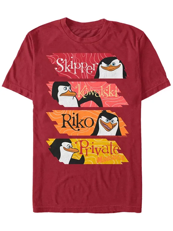 Футболка с коротким рукавом Madagascar "Penguin Character Stack Up" для мужчин Fifth Sun — изображение 1 из 1, красный