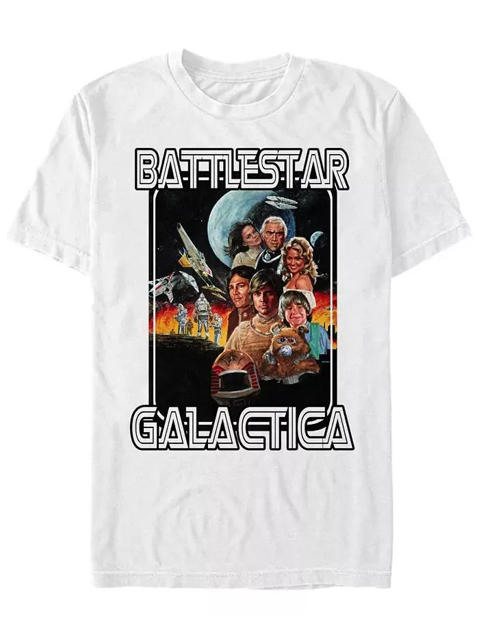 Мужская классическая футболка с коротким рукавом с ретро-постером Battlestar Galactica Fifth Sun — изображение 1 из 1, белый
