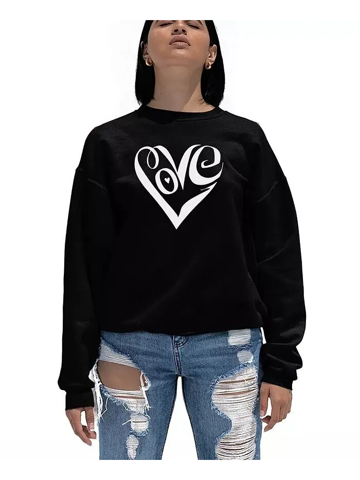 Женская толстовка с круглым вырезом и надписью Word Art Script Love Heart LA Pop Art — изображение 1 из 3, черный