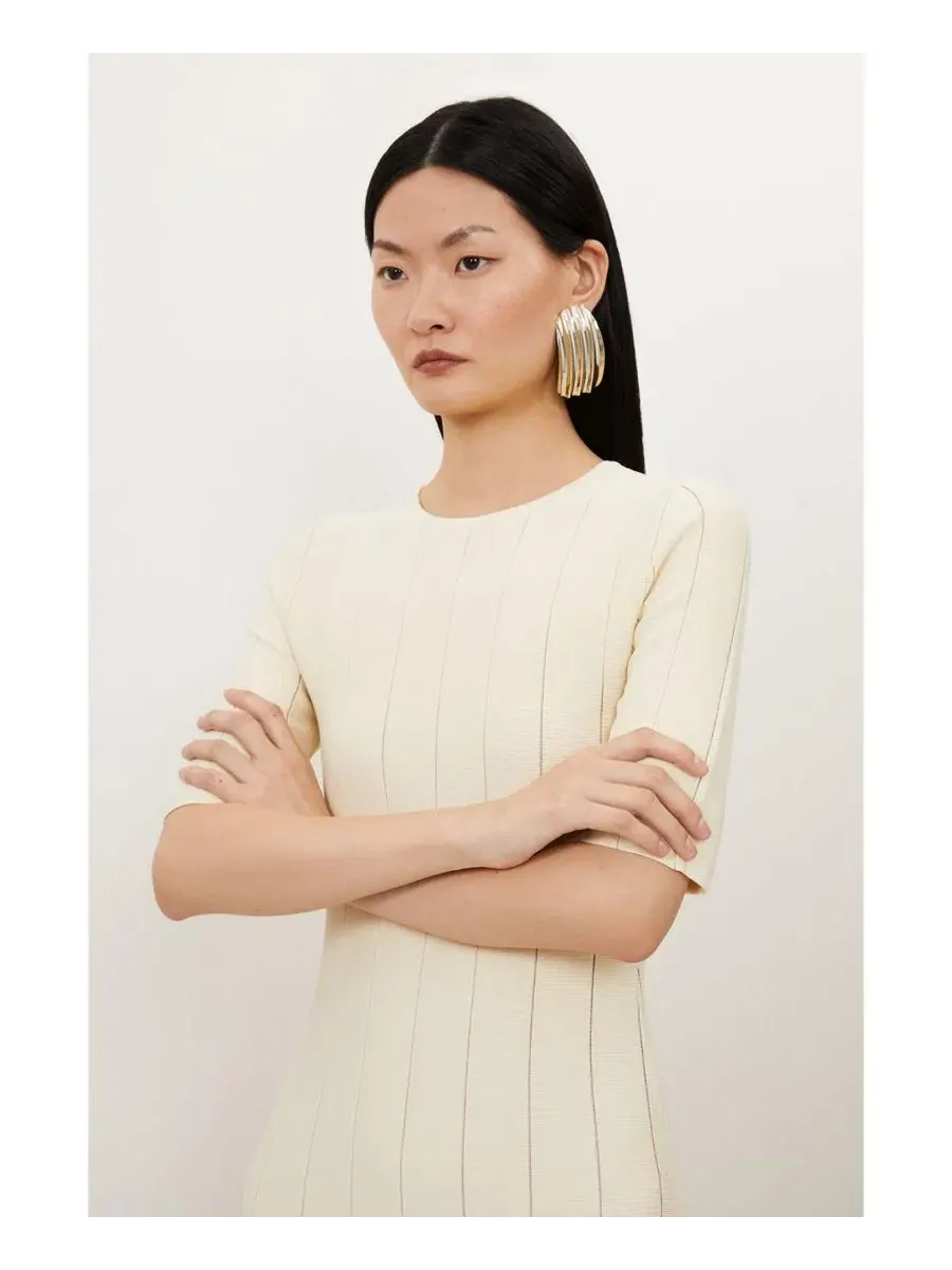 Женское вязаное платье миди с пышной юбкой Karen Millen — изображение 4 из 8, бежевый