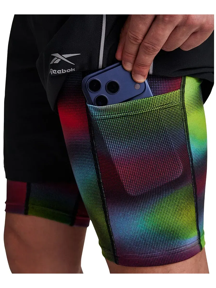 Мужские беговые шорты Run Distort Duo Woven Shorts Reebok — изображение 3 из 4, черный мульти