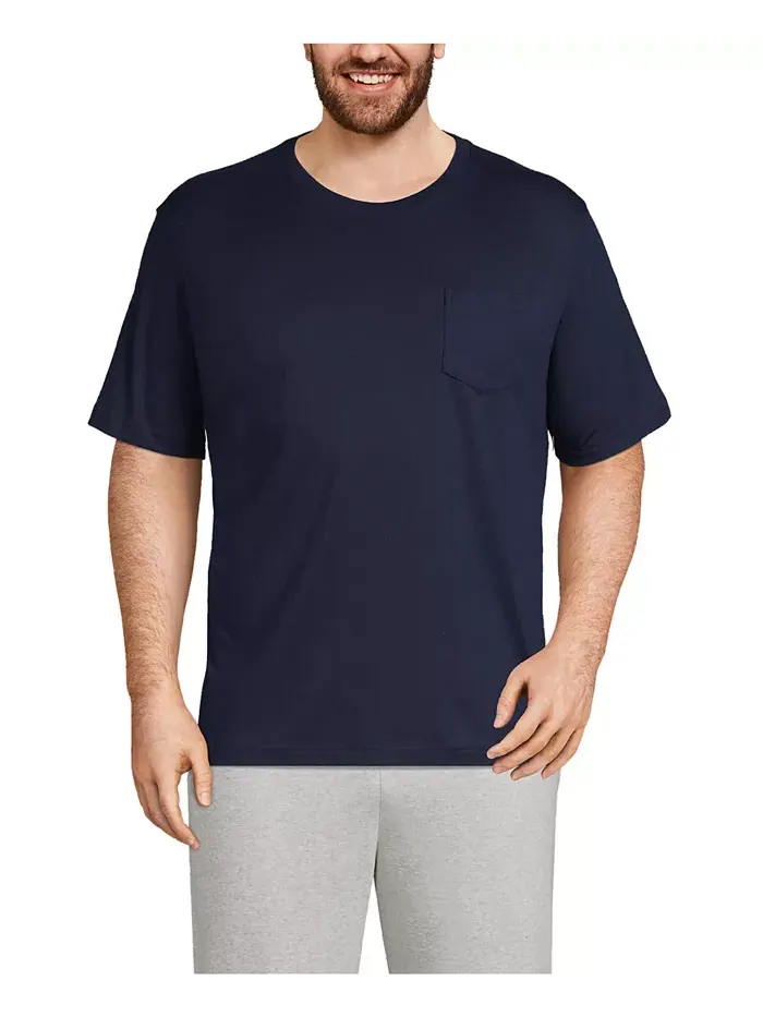 Футболка с коротким рукавом и карманом Big & Tall Super-T Lands' End — изображение 1 из 3, темно-синий