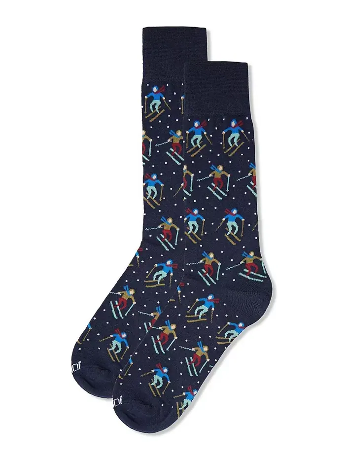 Мужские носки с принтом Skiers Paradise Novelty Crew MeMoi — изображение 3 из 3, темно-синий