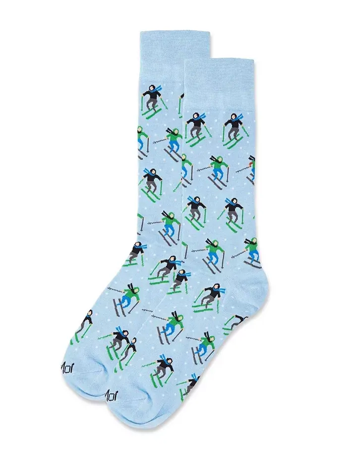 Мужские носки с принтом Skiers Paradise Novelty Crew MeMoi — изображение 1 из 2, светлый синий