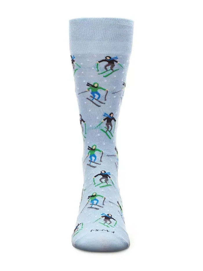 Мужские носки с принтом Skiers Paradise Novelty Crew MeMoi — изображение 2 из 2, светлый синий