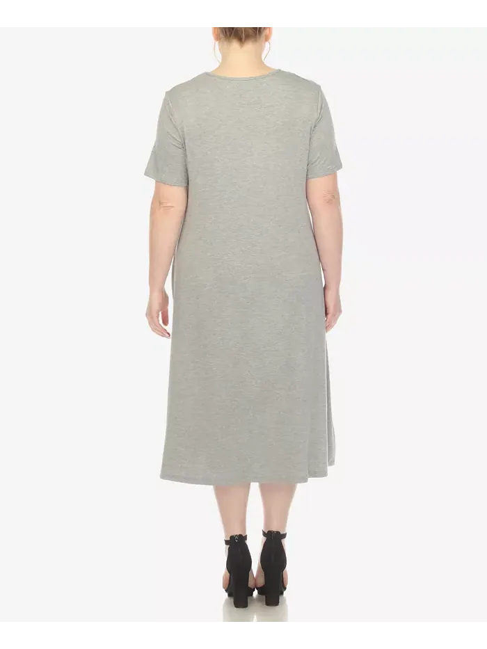 Платье миди с карманами и короткими рукавами Plus Size Swing White Mark — изображение 2 из 4, серый