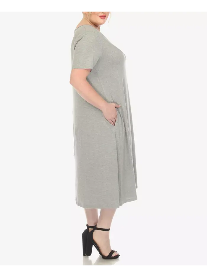 Платье миди с карманами и короткими рукавами Plus Size Swing White Mark — изображение 3 из 4, серый
