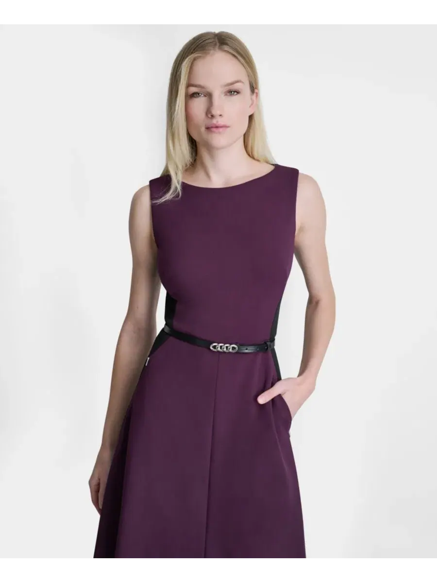 Платье миди без рукавов с поясом DKNY — изображение 3 из 4, черный